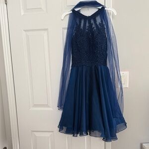 Elegant Navy Blue Halter Dress